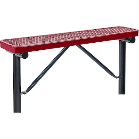 Global Industrial 4ft Outdoor Steel Flat Bench, Expanded Metal, In Ground Mount, Red 695741IRD